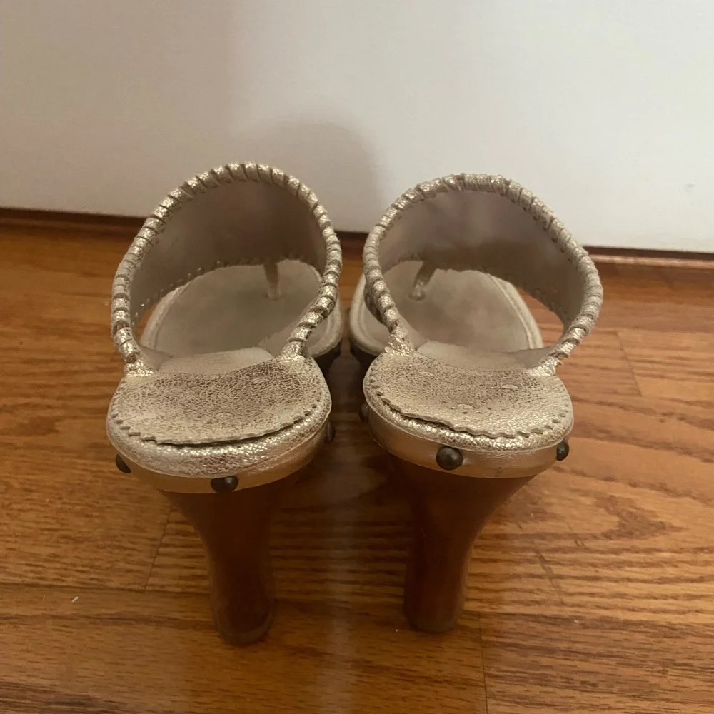 Jack Rogers Marbella Gold Leather Wooden Platform Wedge Sandals - Picture 3 of 6